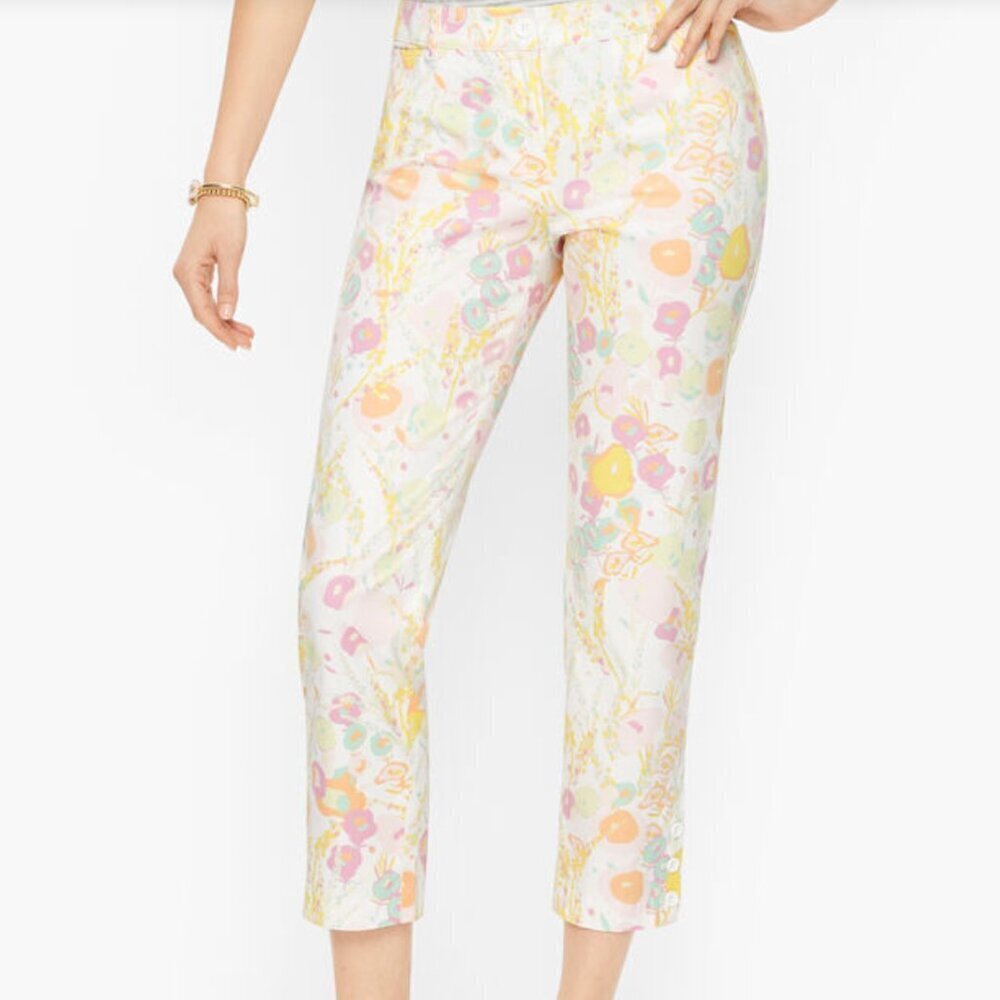 NWT Talbots Perfect Crop Pants Abstract Floral Print Wormens Size 6 Preppy